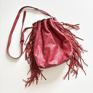 Patricia Nash Red Fringed Leather Crossbody Bag